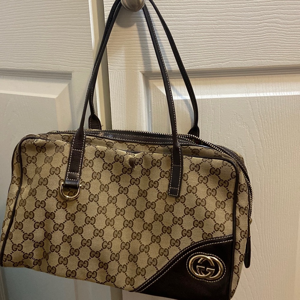 Gucci Tan & Brown GG Monogram Logo Handbag